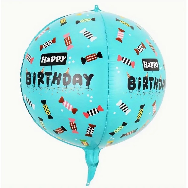 Balon din Folie Metalizata, , Figurine 4D, Model Happy Birthday, Tematica Aniversara Bombonele, 63x24 cm, Ambalaj Individual, Pai Inclus, Umflare cu Aer sau Heliu, Blue [4]