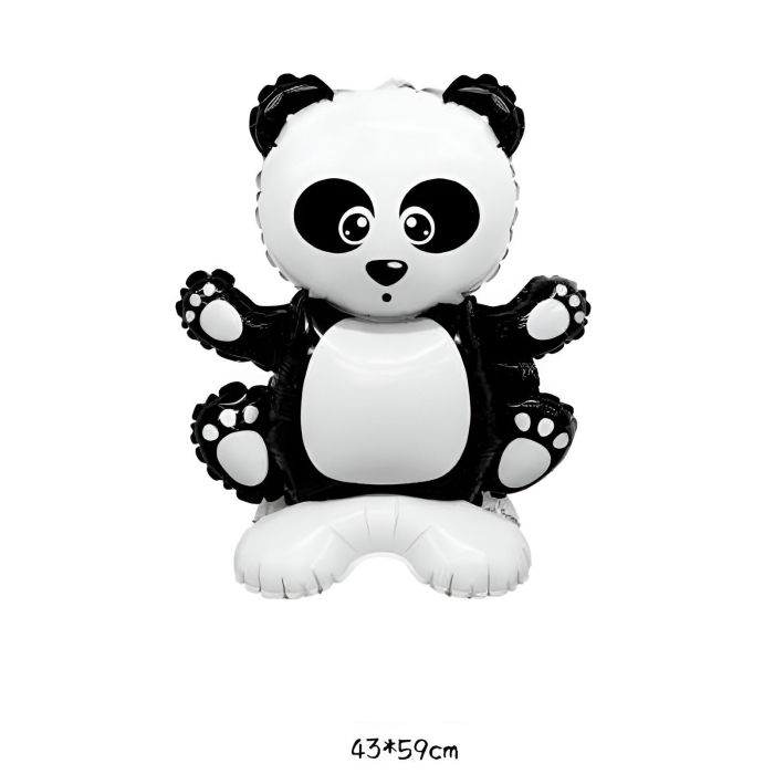 Balon din Folie Metalizata, , Figurine Animăluțe, Model Panda, 43x59cm, Ambalaj Individual, Pai Inclus, Umflare cu Aer sau Heliu, Alb Negru [2]