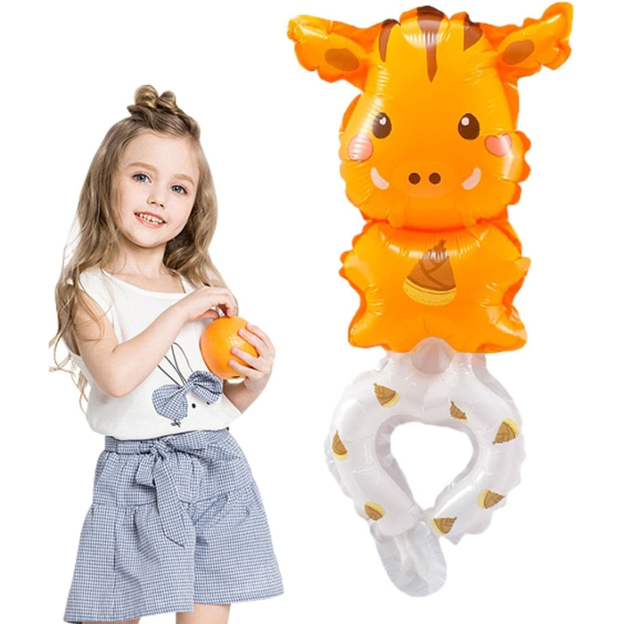 Balon din Folie Metalizata, , Figurine Animalute, Tip Bratara, Model Girafa, 13 x 35 cm, Ambalaj Individual, Pai Inclus, Umflare cu Aer sau Heliu, Maro [4]