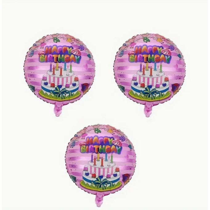 Balon din Folie Metalizata, , Figurine, Model 1, Happy Birthday, Tematica Aniversare, 45 cm, Ambalaj Individual, Pai Inclus, Umflare cu Aer sau Heliu, Multicolor [4]