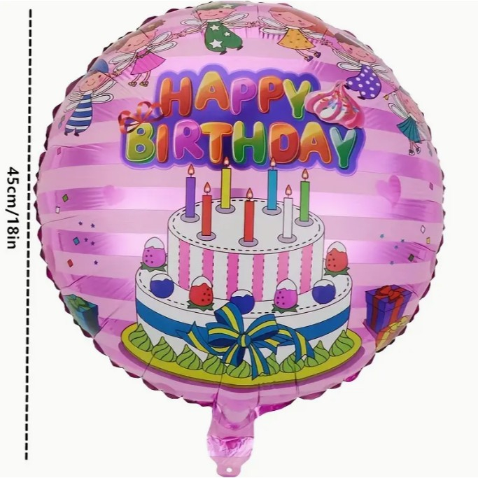 Balon din Folie Metalizata, , Figurine, Model 1, Happy Birthday, Tematica Aniversare, 45 cm, Ambalaj Individual, Pai Inclus, Umflare cu Aer sau Heliu, Multicolor [3]