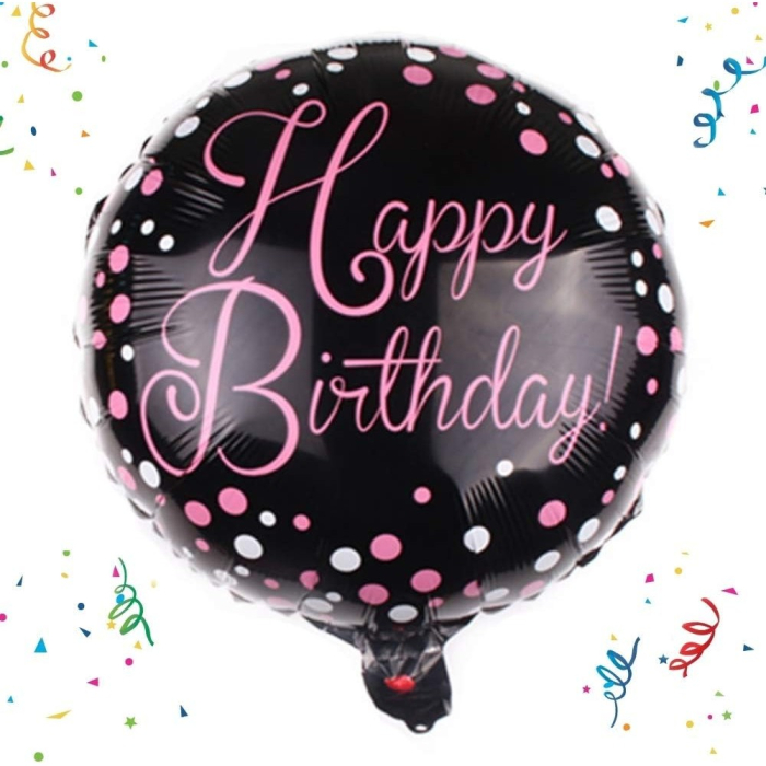 Balon din Folie Metalizata, , Figurine, Model 2, Happy Birthday, Tematica Aniversare, 45 cm, Ambalaj Individual, Pai Inclus, Umflare cu Aer sau Heliu, Multicolor [4]