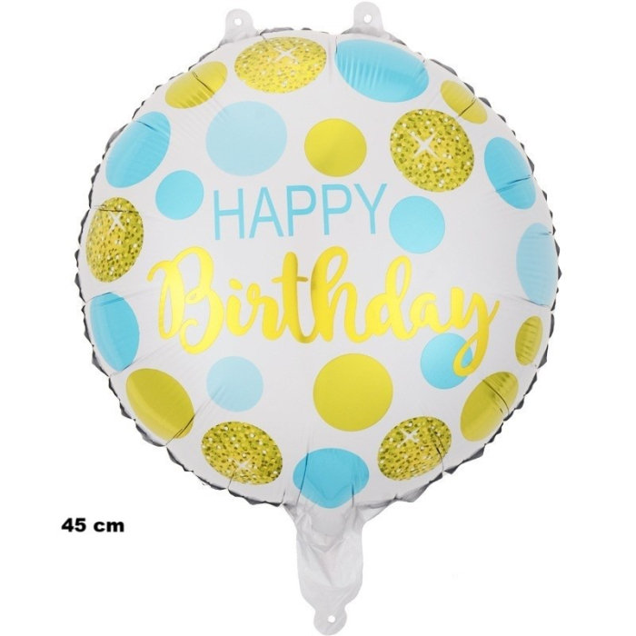 Balon din Folie Metalizata, , Figurine, Model 5, Happy Birthday, Tematica Aniversare, 45 cm, Ambalaj Individual, Pai Inclus, Umflare cu Aer sau Heliu, Multicolor [5]