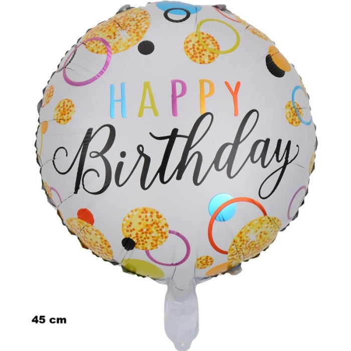 Balon din Folie Metalizata, , Figurine, Model 6, Happy Birthday, Tematica Aniversare, 45 cm, Ambalaj Individual, Pai Inclus, Umflare cu Aer sau Heliu, Multicolor [2]