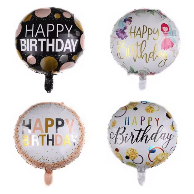 Balon din Folie Metalizata, , Figurine, Model 6, Happy Birthday, Tematica Aniversare, 45 cm, Ambalaj Individual, Pai Inclus, Umflare cu Aer sau Heliu, Multicolor [5]