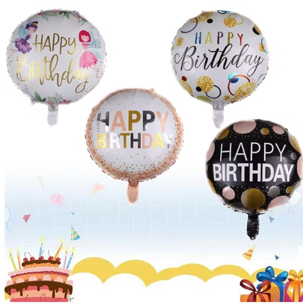 Balon din Folie Metalizata, , Figurine, Model 6, Happy Birthday, Tematica Aniversare, 45 cm, Ambalaj Individual, Pai Inclus, Umflare cu Aer sau Heliu, Multicolor [7]
