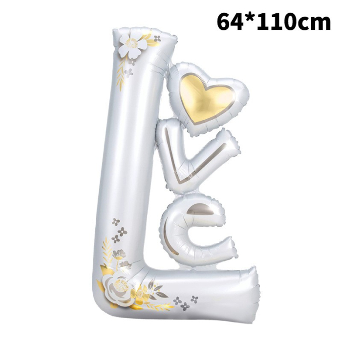 Balon din Folie Metalizata, , Figurine, Model LOVE, Tematica Iubire, 110x64 cm, Ambalaj Individual, Pai Inclus, Umflare cu Aer sau Heliu, Alb [3]