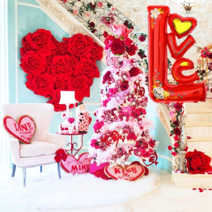 Balon din Folie Metalizata, , Figurine, Model LOVE, Tematica Iubire, 110x64 cm, Ambalaj Individual, Pai Inclus, Umflare cu Aer sau Heliu, Rosu [4]