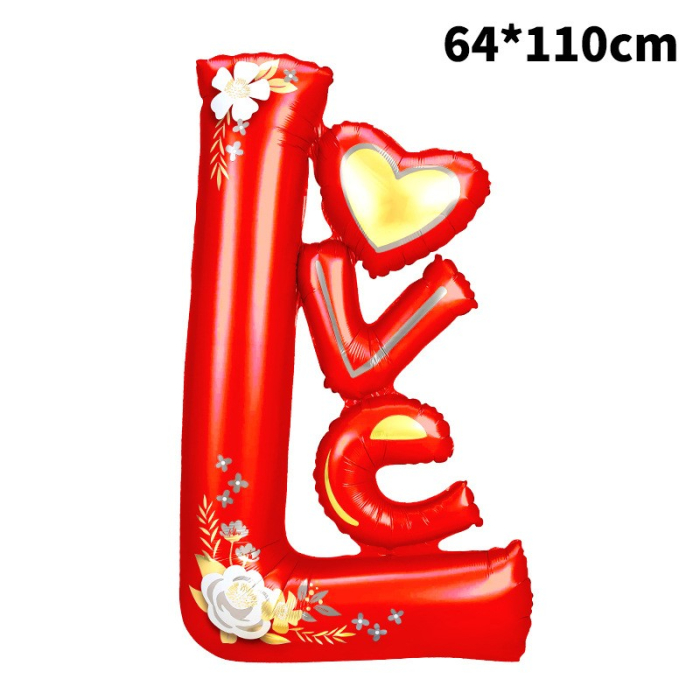 Balon din Folie Metalizata, , Figurine, Model LOVE, Tematica Iubire, 110x64 cm, Ambalaj Individual, Pai Inclus, Umflare cu Aer sau Heliu, Rosu [8]