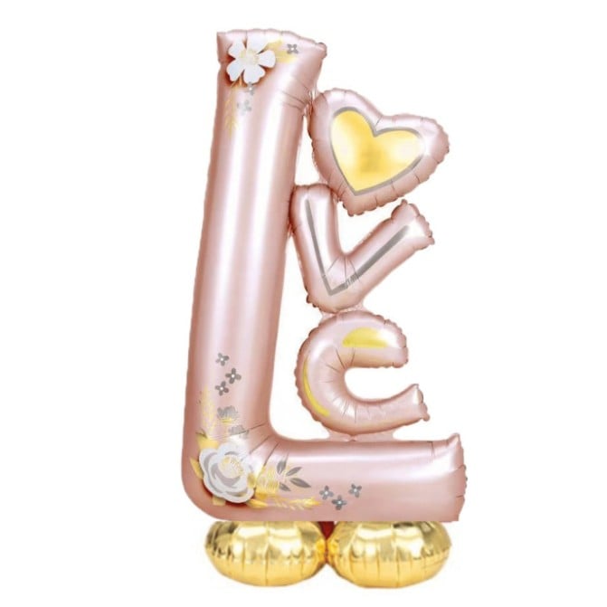 Balon din Folie Metalizata, , Figurine, Model LOVE, Tematica Iubire, 110x64 cm, Ambalaj Individual, Pai Inclus, Umflare cu Aer sau Heliu, Roz Deschis [3]