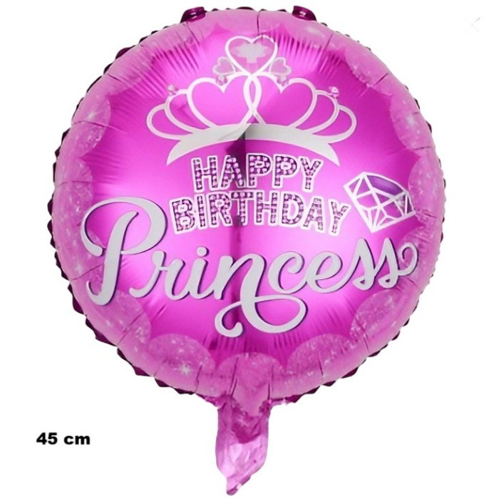 Balon din Folie Metalizata, , Figurine, Model Princess, Happy Birthday, Tematica Aniversare, 45 cm, Ambalaj Individual, Pai Inclus, Umflare cu Aer sau Heliu, Multicolor [5]