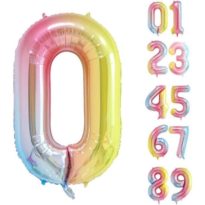 Balon din Folie Metalizata Gradient , Figurina Cifra, Tema Aniversare 100 cm, Ambalaj Individual, Pai inclus, Umflare cu Aer sau Heliu, Multicolor, Cifra 0 [7]