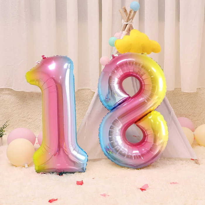 Balon din Folie Metalizata Gradient , Figurina Cifra, Tema Aniversare 100 cm, Ambalaj Individual, Pai inclus, Umflare cu Aer sau Heliu, Multicolor, Cifra 1 [2]
