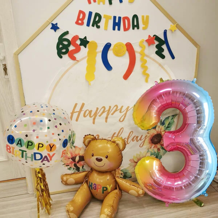 Balon din Folie Metalizata Gradient , Figurina Cifra, Tema Aniversare 100 cm, Ambalaj Individual, Pai inclus, Umflare cu Aer sau Heliu, Multicolor, Cifra 3 [2]