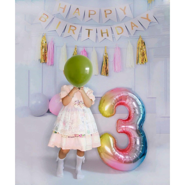 Balon din Folie Metalizata Gradient , Figurina Cifra, Tema Aniversare 100 cm, Ambalaj Individual, Pai inclus, Umflare cu Aer sau Heliu, Multicolor, Cifra 3 [3]