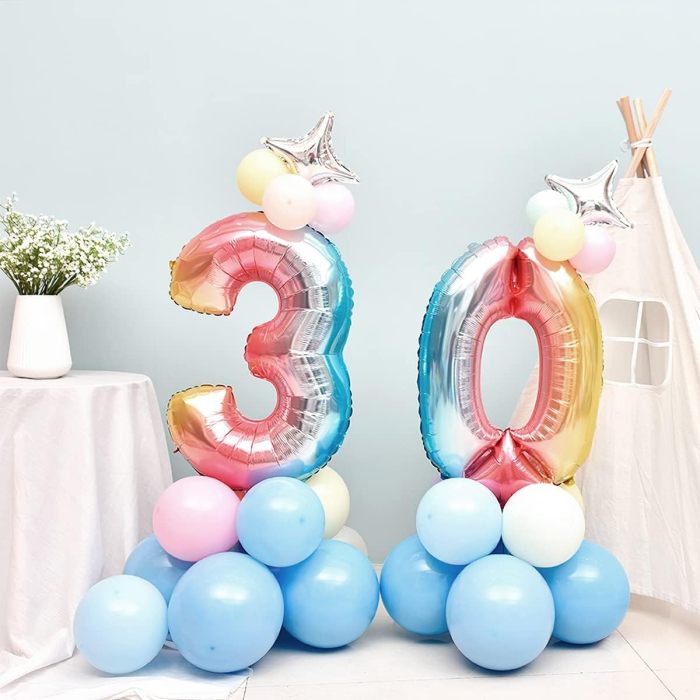 Balon din Folie Metalizata Gradient , Figurina Cifra, Tema Aniversare 100 cm, Ambalaj Individual, Pai inclus, Umflare cu Aer sau Heliu, Multicolor, Cifra 3 [7]