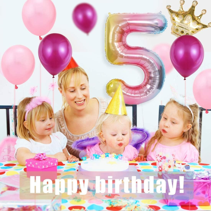 Balon din Folie Metalizata Gradient , Figurina Cifra, Tema Aniversare 100 cm, Ambalaj Individual, Pai inclus, Umflare cu Aer sau Heliu, Multicolor, Cifra 5 [5]