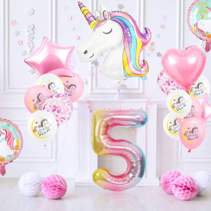 Balon din Folie Metalizata Gradient , Figurina Cifra, Tema Aniversare 100 cm, Ambalaj Individual, Pai inclus, Umflare cu Aer sau Heliu, Multicolor, Cifra 5 [3]