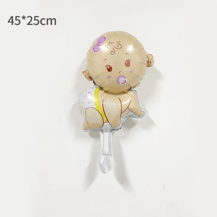Balon din Folie Metalizata, , Mini Figurina, Model Bebelus Fetita, Tematica Gender Reveal, 45x25 cm, Ambalaj Individual, Pai Inclus, Umflare cu Aer sau Heliu, Multicolor [3]