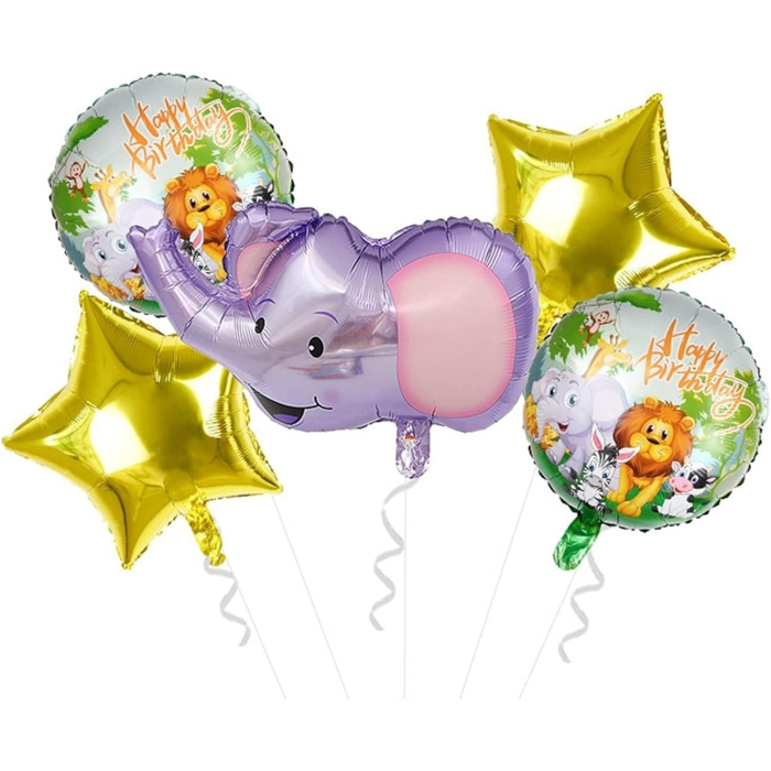 Balon din Folie Metalizata, , Mini Figurina Rotunda, Model Animalute, Happy Birthday, Tematica Aniversare, 45 cm, Ambalaj Individual, Pai Inclus, Umflare cu Aer sau Heliu, Multicolor [7]