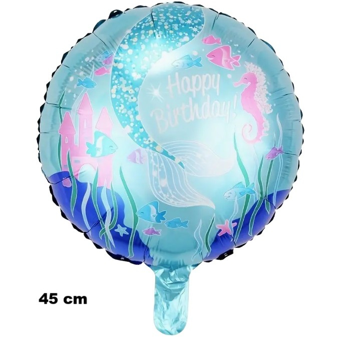Balon din Folie Metalizata, , Mini Figurina Rotunda, Model Caluti de Mare, Happy Birthday, Tematica Aniversare, 45 cm, Ambalaj Individual, Pai Inclus, Umflare cu Aer sau Heliu, Multicolor [3]