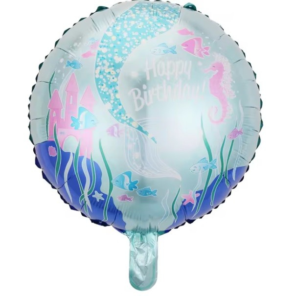 Balon din Folie Metalizata, , Mini Figurina Rotunda, Model Caluti de Mare, Happy Birthday, Tematica Aniversare, 45 cm, Ambalaj Individual, Pai Inclus, Umflare cu Aer sau Heliu, Multicolor [2]