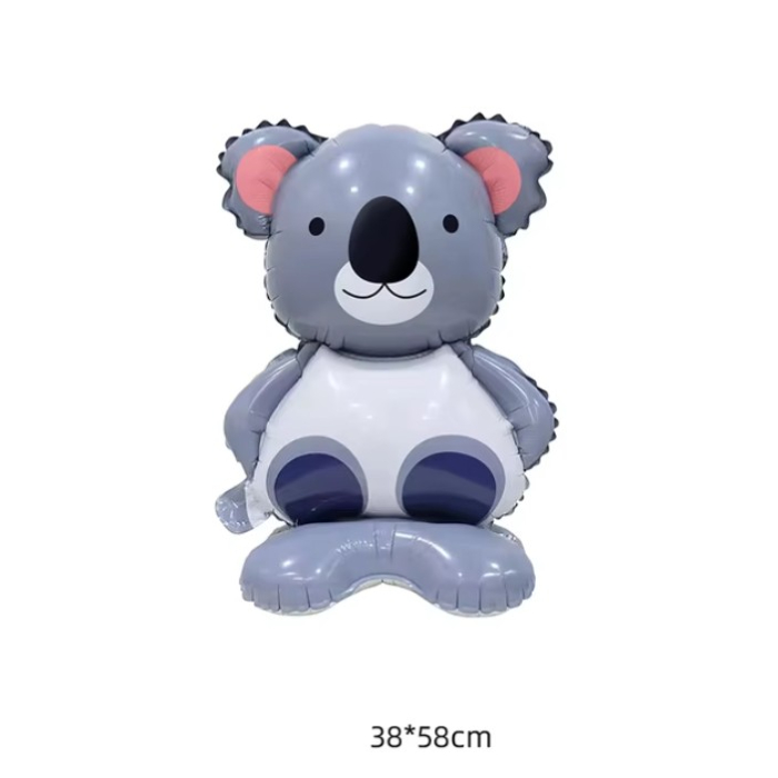 Balon din Folie Metalizata, , Mini Figurine Animalute, Model Koala, Tematica Aniversare, 38x58 cm, Ambalaj Individual, Pai Inclus, Umflare cu Aer sau Heliu, Multicolor [4]