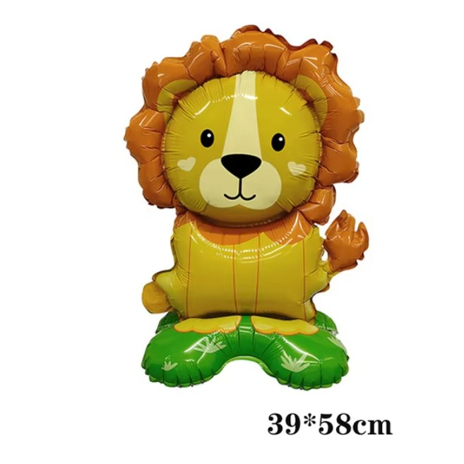 Balon din Folie Metalizata, , Mini Figurine Animalute, Model Leu, Tematica Aniversare, 39x58 cm, Ambalaj Individual, Pai Inclus, Umflare cu Aer sau Heliu, Multicolor [9]