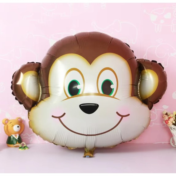 Balon din Folie Metalizata, , Mini Figurine Animalute, Model Maimutica, Tematica Aniversare, 42x42 cm, Ambalaj Individual, Pai Inclus, Umflare cu Aer sau Heliu, Multicolor [8]