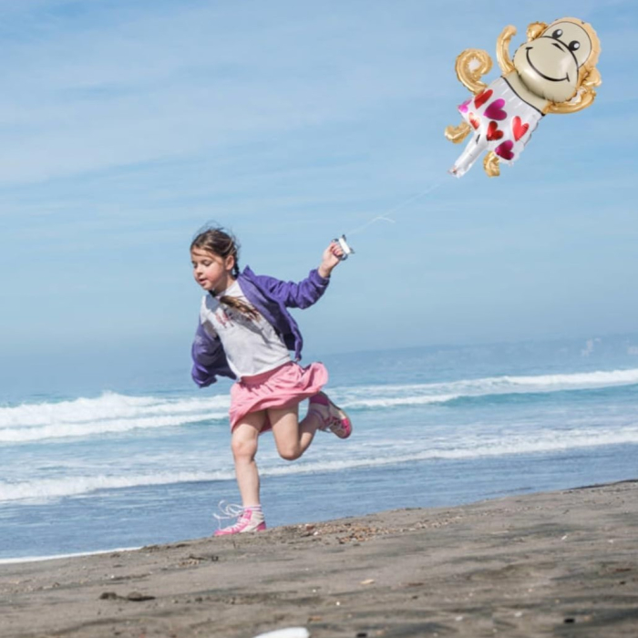 Balon din Folie Metalizata, , Mini Figurine Animalute, Model Maimutica, Tematica Aniversare, 45x28 cm, Ambalaj Individual, Pai Inclus, Umflare cu Aer sau Heliu, Multicolor [8]