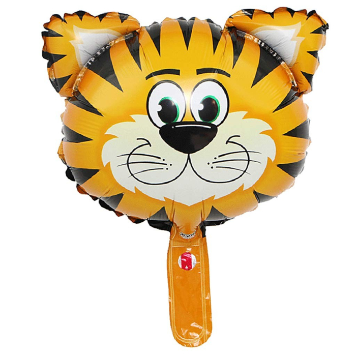 Balon din Folie Metalizata, , Mini Figurine Animalute, Model Tigru, Tematica Aniversare, 38x31 cm, Ambalaj Individual, Pai Inclus, Umflare cu Aer sau Heliu, Multicolor [4]