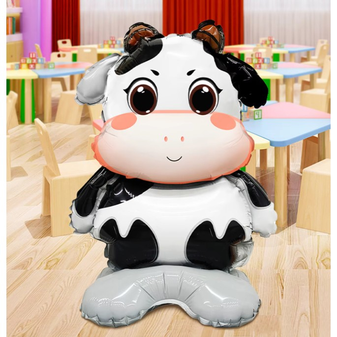 Balon din Folie Metalizata, , Mini Figurine Animalute, Model Vacuta, Tematica Aniversare, 38x58 cm, Ambalaj Individual, Pai Inclus, Umflare cu Aer sau Heliu, Multicolor [5]