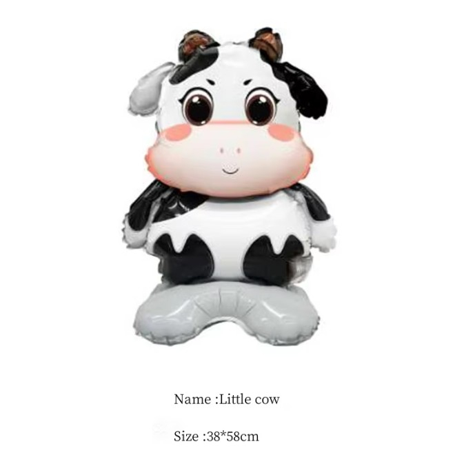 Balon din Folie Metalizata, , Mini Figurine Animalute, Model Vacuta, Tematica Aniversare, 38x58 cm, Ambalaj Individual, Pai Inclus, Umflare cu Aer sau Heliu, Multicolor [3]