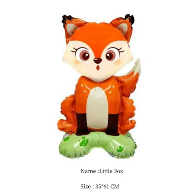 Balon din Folie Metalizata, , Mini Figurine Animalute, Model Vulpe, Tematica Aniversare, 35x61 cm, Ambalaj Individual, Pai Inclus, Umflare cu Aer sau Heliu, Multicolor [7]
