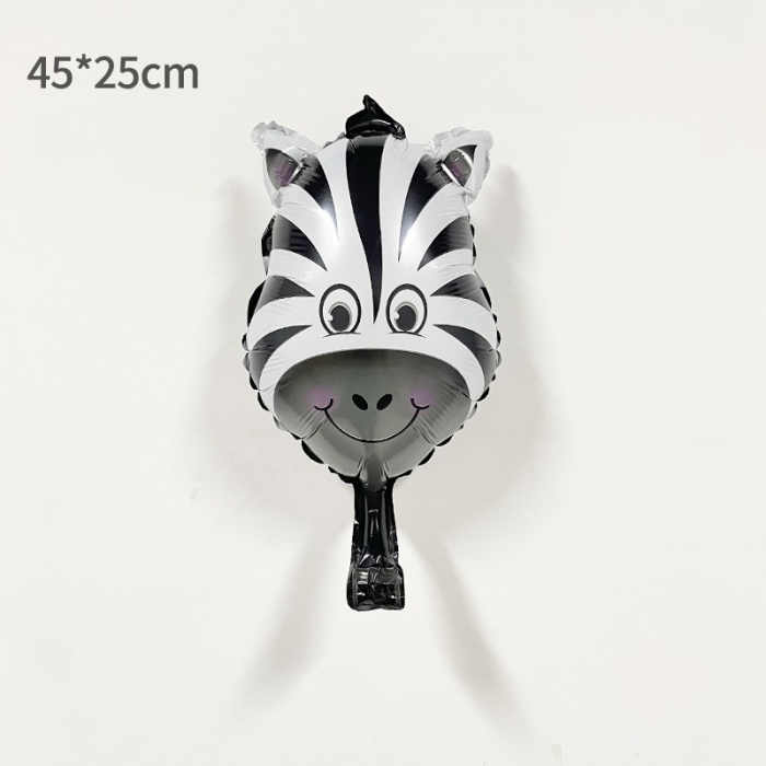 Balon din Folie Metalizata, , Mini Figurine Animalute, Model Zebra, Tematica Aniversare, 25x45 cm, Ambalaj Individual, Pai Inclus, Umflare cu Aer sau Heliu, Multicolor [5]