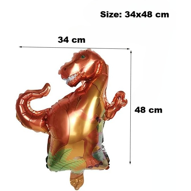 Balon din Folie Metalizata, , Mini Figurine Dinozauri, Model T-Rex, Tematica Aniversare, 48x34 cm, Ambalaj Individual, Pai Inclus, Umflare cu Aer sau Heliu, Multicolor [3]