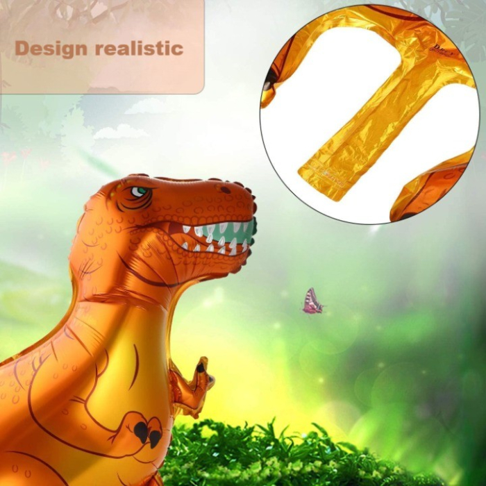 Balon din Folie Metalizata, , Mini Figurine Dinozauri, Model T-Rex, Tematica Aniversare, 48x34 cm, Ambalaj Individual, Pai Inclus, Umflare cu Aer sau Heliu, Multicolor [4]