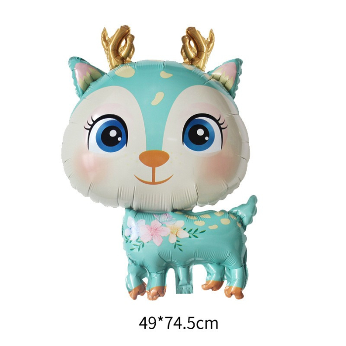 Balon din Folie Metalizata, , Mini Figurine, Model Cerb, Tematica Aniversare, 49x74.5 cm, Ambalaj Individual, Pai Inclus, Umflare cu Aer sau Heliu, Albastru [12]