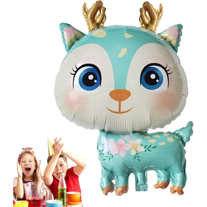 Balon din Folie Metalizata, , Mini Figurine, Model Cerb, Tematica Aniversare, 49x74.5 cm, Ambalaj Individual, Pai Inclus, Umflare cu Aer sau Heliu, Albastru [9]