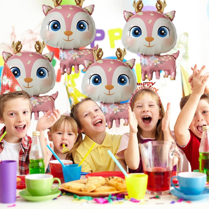 Balon din Folie Metalizata, , Mini Figurine, Model Cerb, Tematica Aniversare, 49x74.5 cm, Ambalaj Individual, Pai Inclus, Umflare cu Aer sau Heliu, Roz [8]