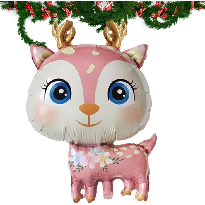 Balon din Folie Metalizata, , Mini Figurine, Model Cerb, Tematica Aniversare, 49x74.5 cm, Ambalaj Individual, Pai Inclus, Umflare cu Aer sau Heliu, Roz [4]