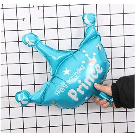 Balon din Folie Metalizata, , Mini Figurine, Model Coroana de Print, Tematica Aniversare, 42x38 cm, Ambalaj Individual, Pai Inclus, Umflare cu Aer sau Heliu, Albastru [3]