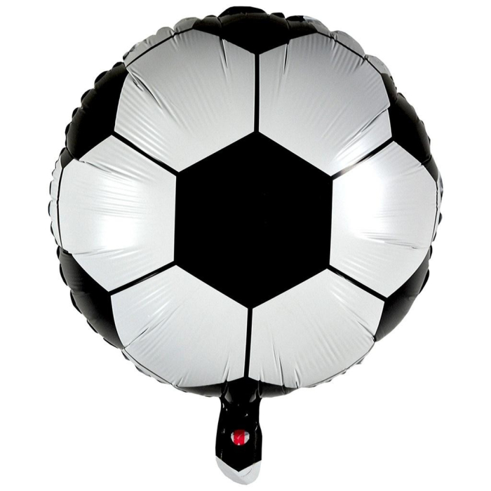 Balon din Folie Metalizata, , Mini Figurine, Model Minge de Fotbal, Tematica Aniversare, 30x24 cm, Ambalaj Individual, Pai Inclus, Umflare cu Aer sau Heliu, Alb-Negru [2]
