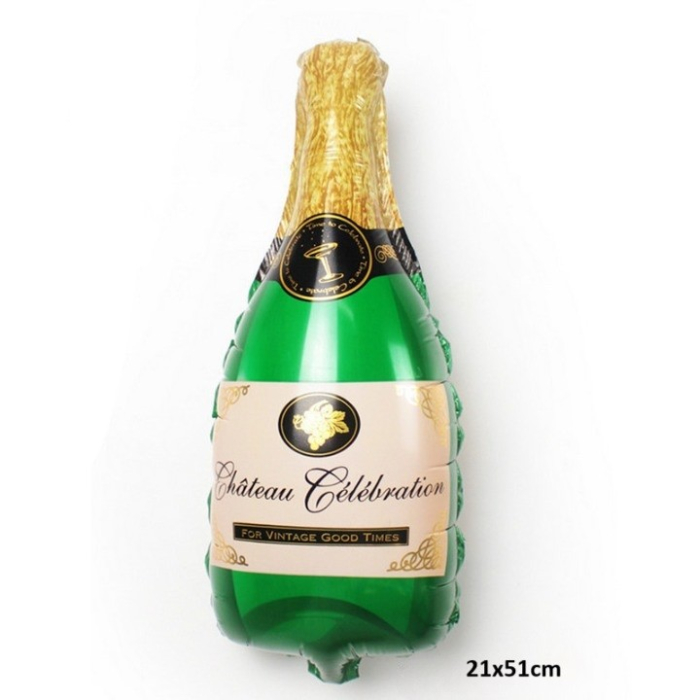 Balon din Folie Metalizata, , Mini Figurine, Model Sticla de Sampanie, 21x51 cm, Ambalaj Individual, Pai Inclus, Umflare cu Aer sau Heliu, Verde [3]