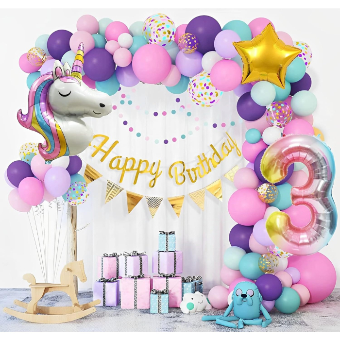 Balon din Folie Metalizata, , Mini Figurine, Model Unicorn, Tematica Aniversare, 115x76 cm, Ambalaj Individual, Pai Inclus, Umflare cu Aer sau Heliu, Multicolor [4]