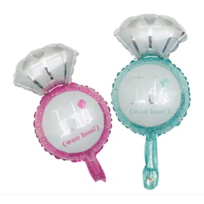 Balon din Folie Metalizata, , Mini Figurine Nunta, Model Inel de Logodna, Tematica Cerere in Casatorie, 46x23 cm, Ambalaj Individual, Pai Inclus, Umflare cu Aer sau Heliu, Albastru [2]