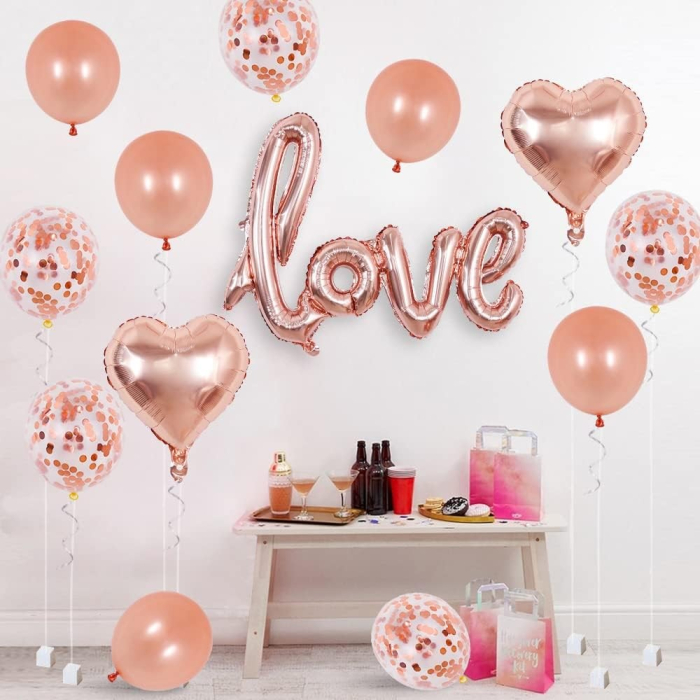 Balon din Folie Metalizata, , Model Love scris de mana, 102x65 cm, Tematica Ziua Îndrăgostiților, Ambalaj Individual, Pai Inclus, Umflare cu Aer sau Heliu, Rose Gold [5]