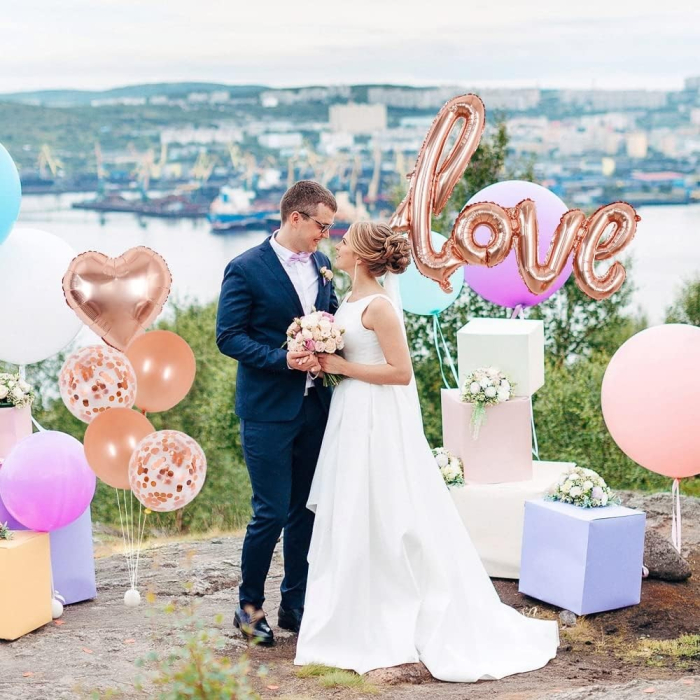 Balon din Folie Metalizata, , Model Love scris de mana, 102x65 cm, Tematica Ziua Îndrăgostiților, Ambalaj Individual, Pai Inclus, Umflare cu Aer sau Heliu, Rose Gold [3]