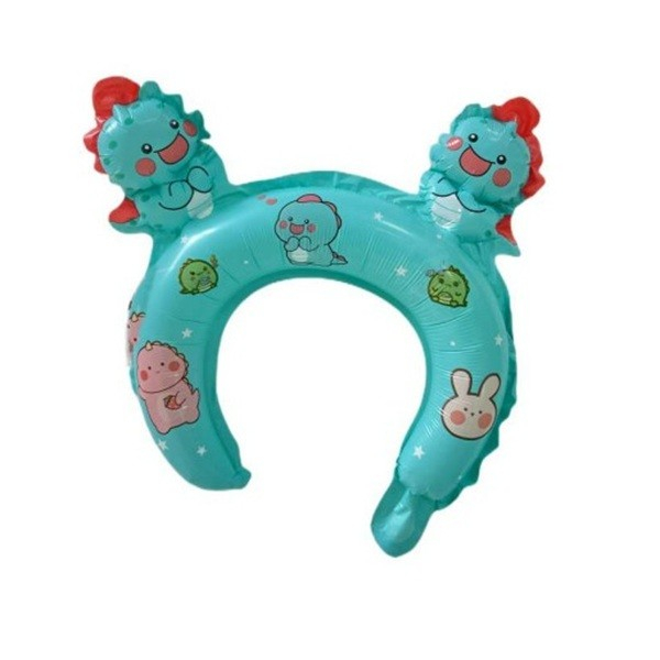 Balon din Folie Metalizata, , Tip Coronita cu Urechi, Model Dinozauri, Ambalaj Individual, Pai Inclus, Umflare cu Aer sau Heliu, 29 x 26.5 cm, Albastru [3]