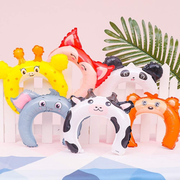 Balon din Folie Metalizata, , Tip Coronita cu Urechi, Model Girafa, Ambalaj Individual, Pai Inclus, Umflare cu Aer sau Heliu, 28 x 31 cm, Galben [6]